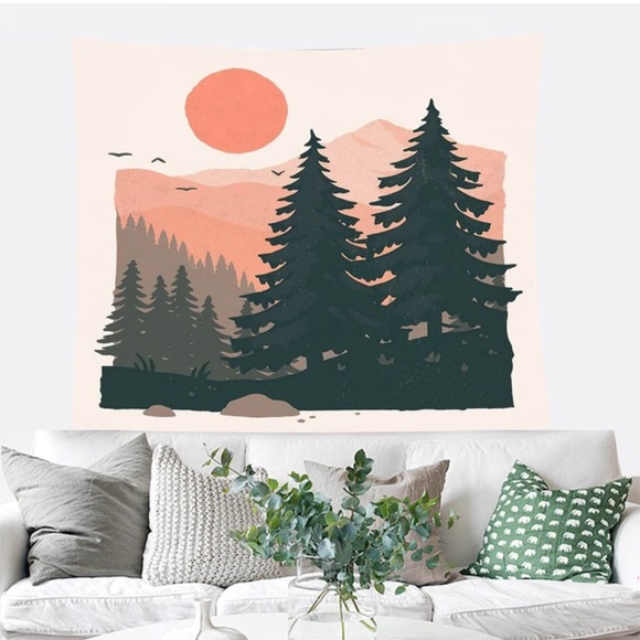 California Mountain Range Pink/Green Forest Retro Pop Art Home Decor Tapestry - Picture 3 of 7